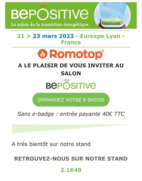 Romotop sera présent sur le salon de la transition énergétique à Lyon du 21 au 23 Mars 2023
