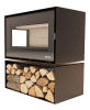 Poêle à bois LORIUM 90 FREE BOX grandes bûches de 50 cm Vitres  LORIUM : latérale à gauche 1 vitre (2F)