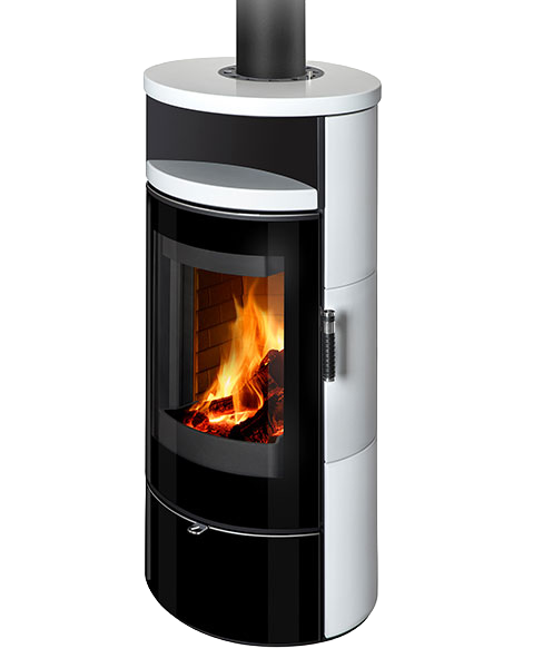 Poêle à bois moderne ASKJA EX F4, foyer en béton blanc