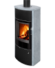 Poêle à bois moderne ECUADOR SE F4, foyer en béton blanc Finition : Pierre Ollaire / Foyer en béton : Clair