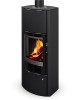 Poêle à bois moderne ECUADOR H SE F6, foyer béton noir Finition : Finition acier / Foyer en béton : Noir