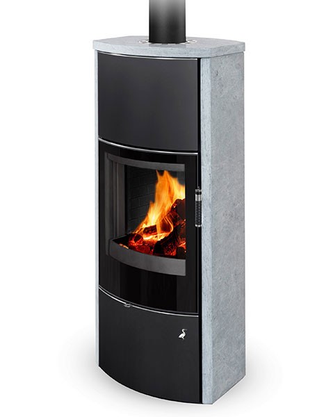 Poêle à bois moderne ECUADOR H SE F6, foyer béton noir