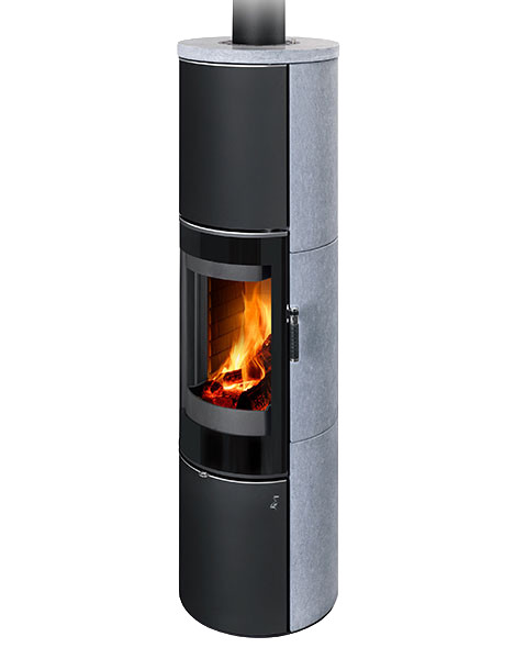Poêle à bois moderne VULSINI H SE F4, foyer en béton blanc