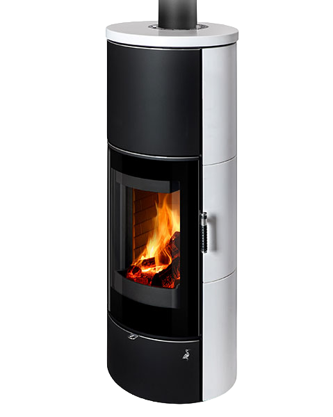 Poêle à bois moderne ASKJA H SE F4, foyer en béton blanc