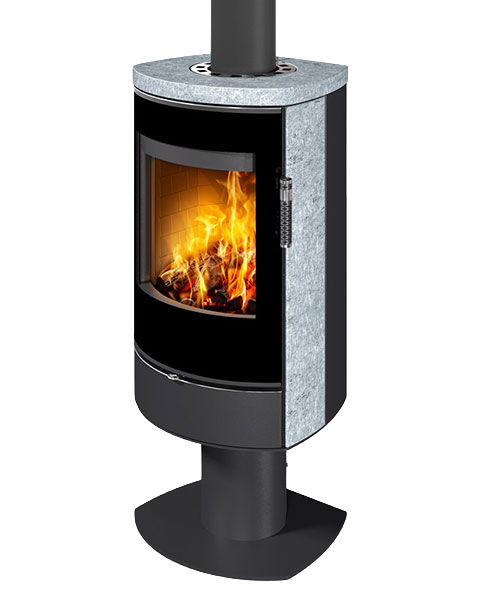 Poêle à bois moderne HIERRO T SE F6, foyer en béton noir