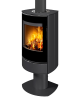 Poêle à bois moderne HIERRO T SE F6, foyer en béton noir Finition : Finition acier / Foyer en béton : Noir