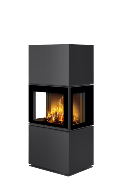 Poêle à bois moderne PELEE CG, foyer en béton blanc