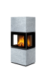 Poêle à bois moderne PELEE CG, foyer en béton blanc Finition : Pierre Ollaire