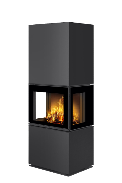 Poêle à bois moderne PELEE C GH, foyer en béton blanc