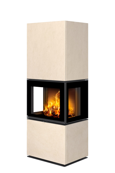 Poêle à bois moderne PELEE C GH, foyer en béton noir