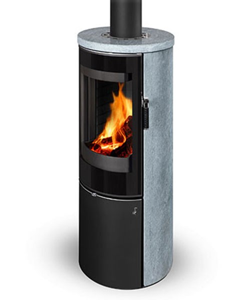 Poêle à bois moderne VULSINI SE F6, foyer en béton noir