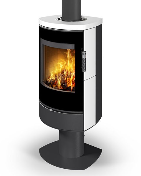 Poêle à bois moderne HIERRO T SE F4, foyer en béton blanc