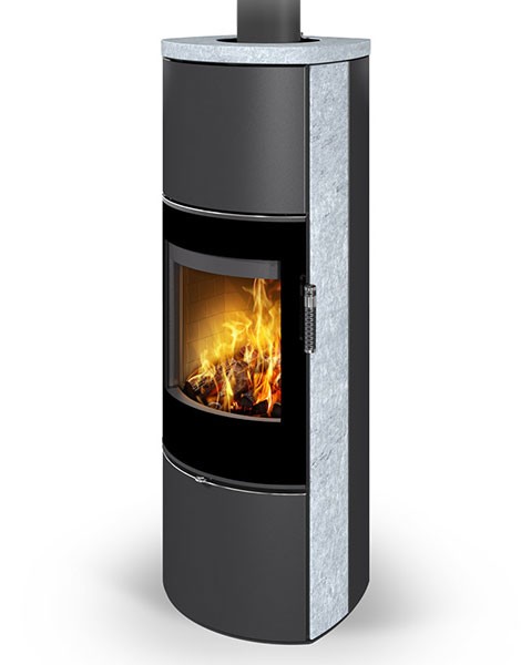 Poêle à bois moderne HIERRO H SE F4, foyer en béton blanc