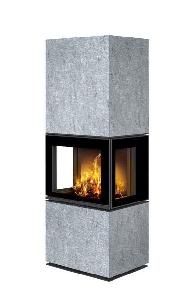 Poêle à bois moderne PELEE C GH, foyer en béton blanc