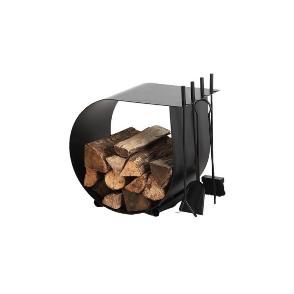 Range-bûches + serviteur Caracol Acier - Noir givré