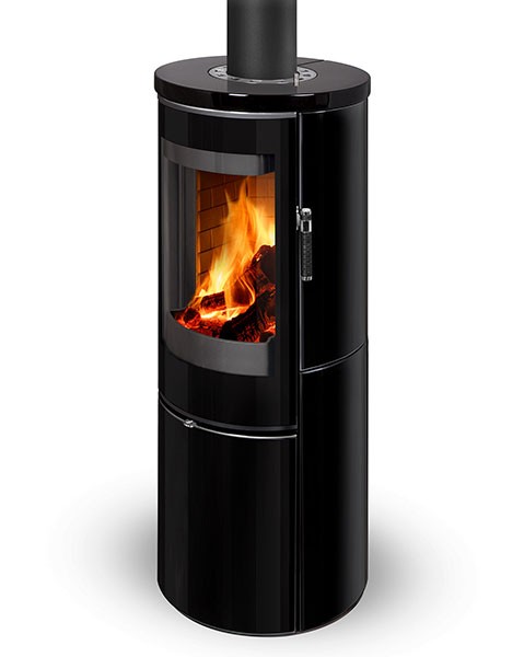 Poêle à bois moderne VULSINI EX F4, foyer en béton blanc