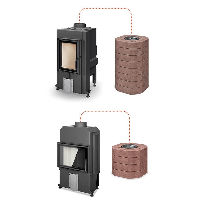 Différentes configurations d’anneaux d’accumulation MAMMOTH installés au-dessus d’un foyer Romotop