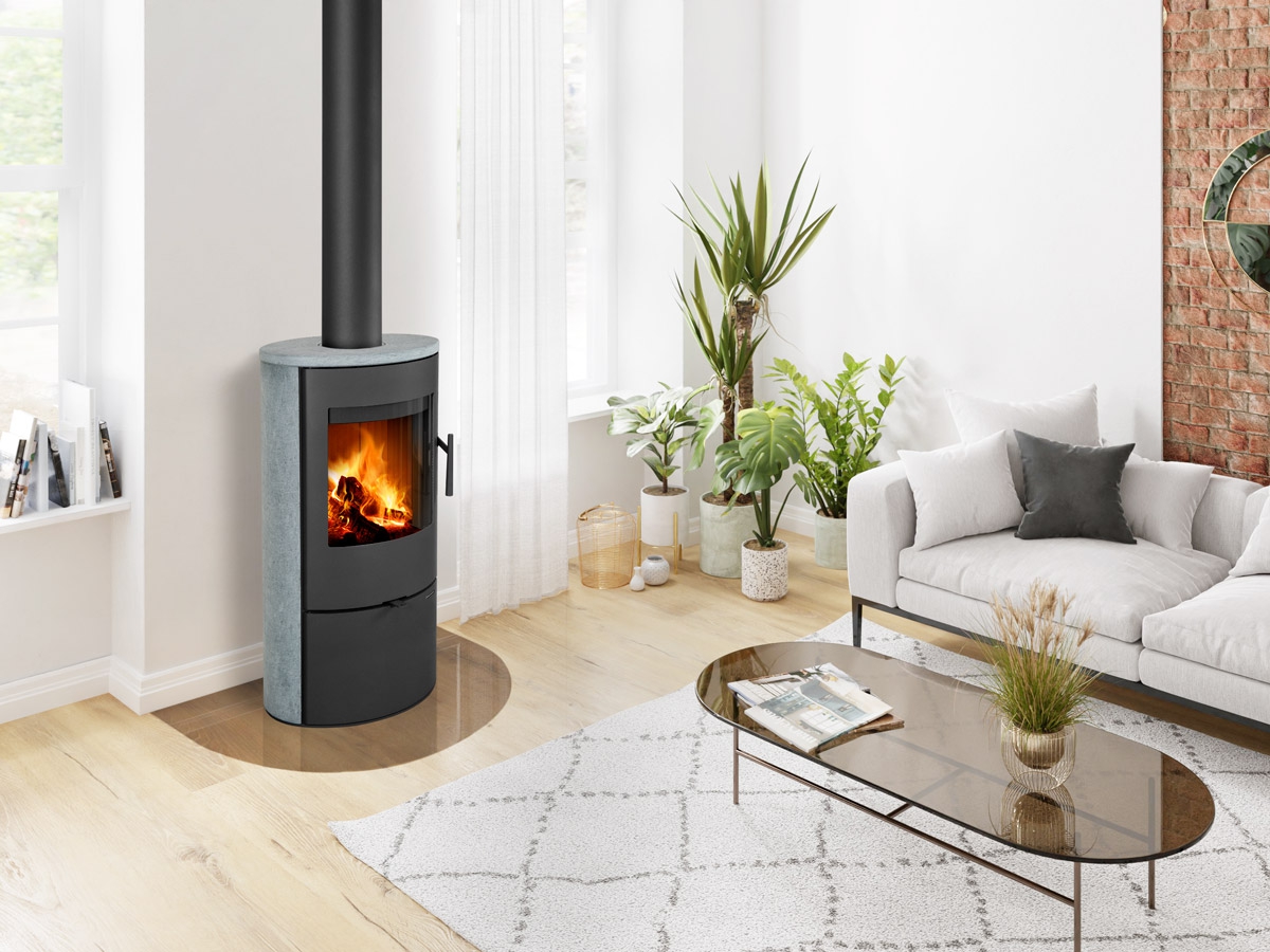Poêle à bois ROMOTOP EVORA en pierre serpentine, robuste et élégant