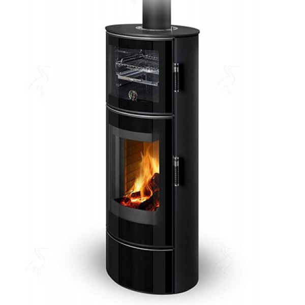 Poêle à bois ASKJA gamme STORCH ROMOTOP, finition tout acier avec four de cuisson