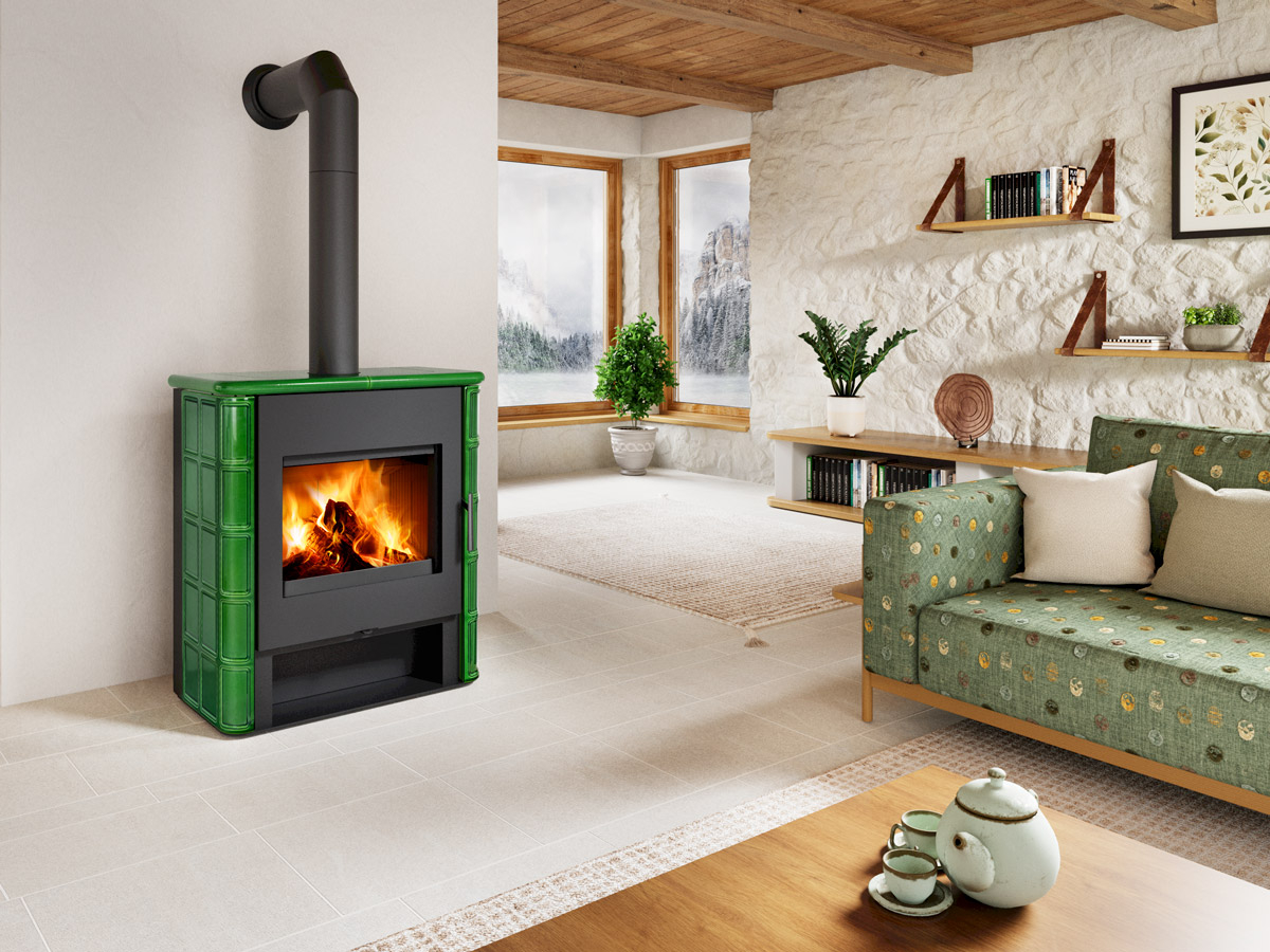 Poêle à bois rustique ROMOTOP TELDE en céramique, design authentique